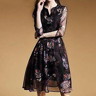 Floral Print Chiffon Midi Dress