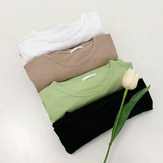 Balloon-sleeve Round-hem T-shirt