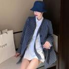 Striped Cutout Button Jacket / Long-sleeve Shirt