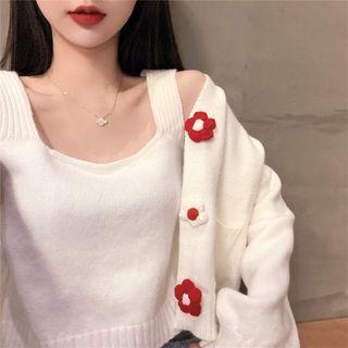 Sleeveless Knit Top / Flower Detail Cardigan