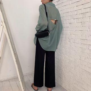 Long-sleeve Cutout Shirt / Wide-leg Pants