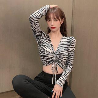 Zebra Print Drawstring Crop Top