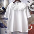 Short-sleeve Lace Collar T-shirt White - One Size