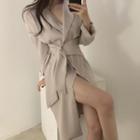 Long-sleeve V-neck Strap Knot Dress