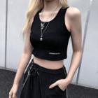 Lettering Embroidered Sleeveless Cropped Top