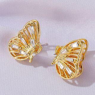 Rhinestone Alloy Butterfly Earring 1 Pair - 01 - 8388 - Gold - One Size