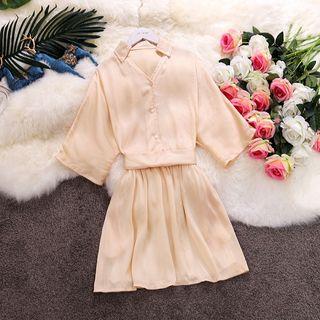 Mock Two-piece 3/4-sleeve Chiffon Dress