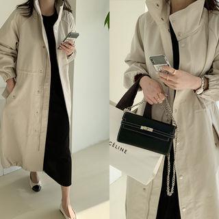 Funnel-neck Cotton Long Parka Light Beige - One Size