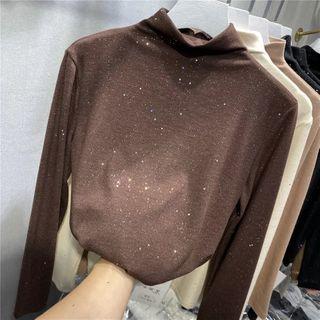 Mock Neck Glittered T-shirt