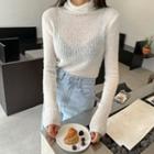 Colored Turtle-neck Sheer Knit Top