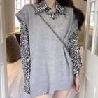Leopard Print Shirt / Sweater Vest / Set