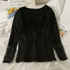 Lace-panel Shaping Top Black - One Size