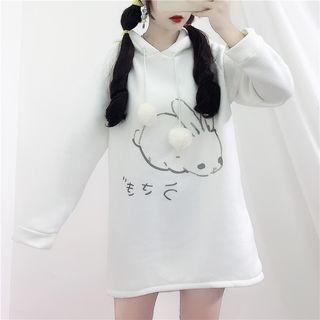 Rabbit Printed Hoodie White - One Size