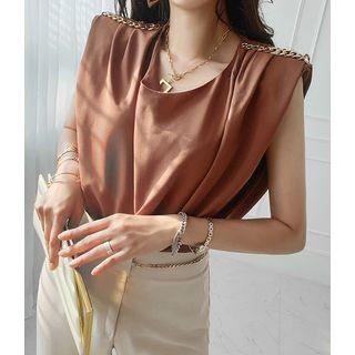 Padded Shoulder Chain-trim Blouse