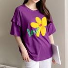 Flower Print Frilled T-shirt