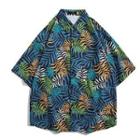 Elbow-sleeve Leaf Print Hawaiian Shirt