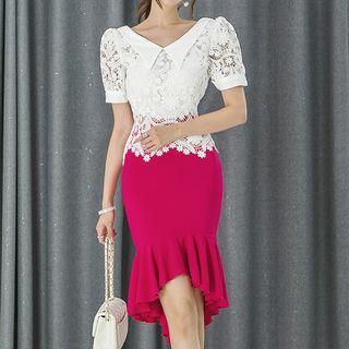 Set: Lace Collared Blouse + Skirt