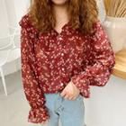 Floral Print Chiffon Shirt Red - One Size