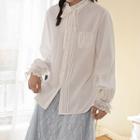Long Sleeve Frilled Lace Trim Shirt