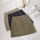 Single-breasted Plaid High-waist A-line Skirt