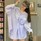 Striped Sheer Shirt / Wide Leg Shorts / Set