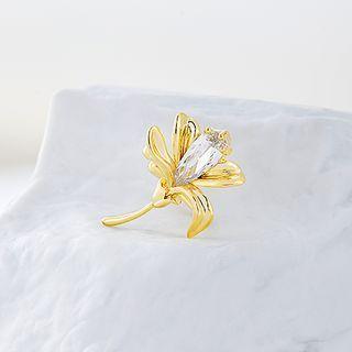 Flower Rhinestone Alloy Earring 1 Pc - Clip On Earring - Gold - One Size
