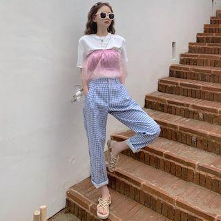 Plaid High-waist Crop Harem Pants