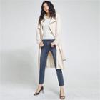 Open-front Flap-front Trench Coat With Sash Beige - One Size