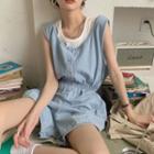 Sleeveless Denim Wide-leg Romper Romper - Blue - One Size