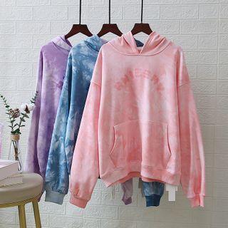 Tie-dye Print Lettering Hoodie