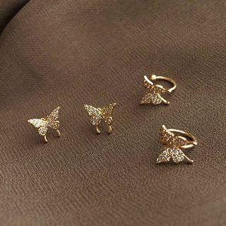 Rhinestone Butterfly Stud Earring / Ear Cuff