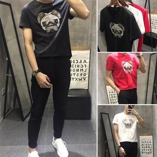 Embroidered Dog Short-sleeve T-shirt