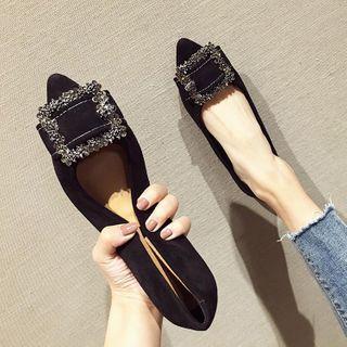 Pointed Buckled Genuine Leather Flats