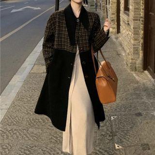 Lapel Panel Plaid Long-sleeve Coat