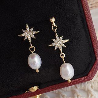 Embellished Ear Stud 1 Pair - S925 Silver - Gold - One Size