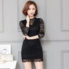 Lace Panel Elbow-sleeve Minidress