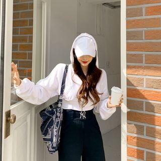 Drop-shoulder Cropped Zip-up Hoodie