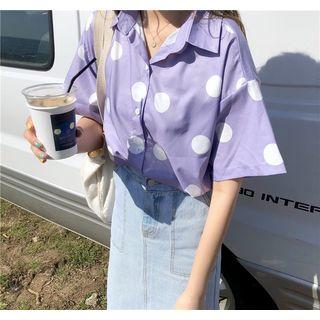 Dot V-neck Short-sleeve Top