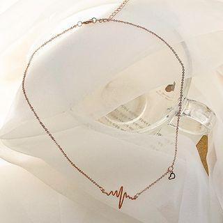 Stainless Steel Heartbeat Pendant Necklace 01 - Gold - One Size