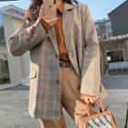 Two Button Padded Shoulder Plaid Blazer
