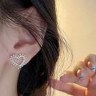 Heart Faux Pearl Rhinestone Sterling Silver Stud Earring 1 Pair - White & Gold - One Size