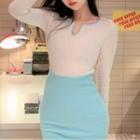 Two-tone Knit Dress Blue & White - One Size
