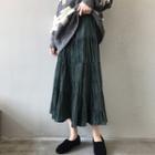 Tiered A-line Midi Crinkle Velvet Skirt