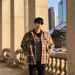 Wool Blend Plaid Boxy Jacket
