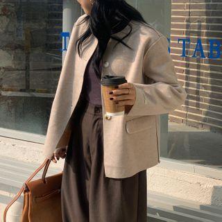 Round Neck Plain Jacket Oatmeal - One Size