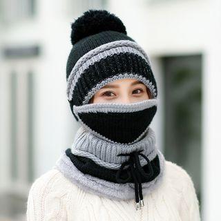 Pompom-accent Beanie With Mask & Scarf