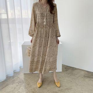 Tassel Patterned Long-sleeve Midi A-line Dress As Shown In Figure - One Size