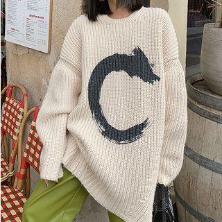 Lettering Ribbed Chunky Sweater