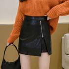 Faux Leather Asymmetric Zip Mini A-line Skirt