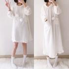 Cat Ear Accent Fleece Hooded Nightdress Short Type - Light Pink - One Size